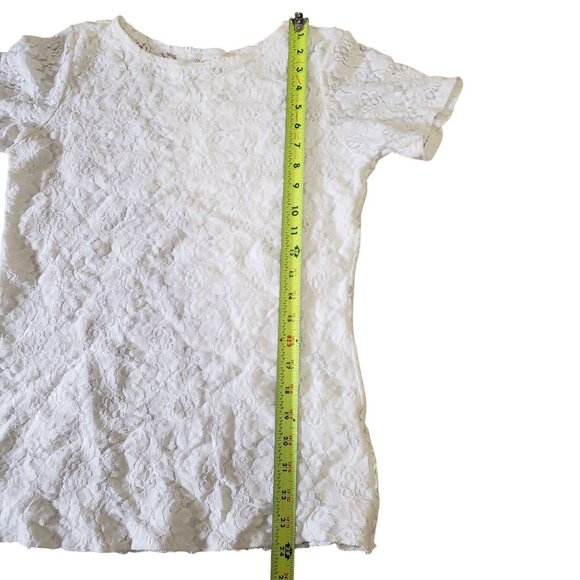 Vintage 90s Y2K White Lace Sheer Short Sleeve Shirt Feminine Delicate Fairycore - Picture 6 of 7
